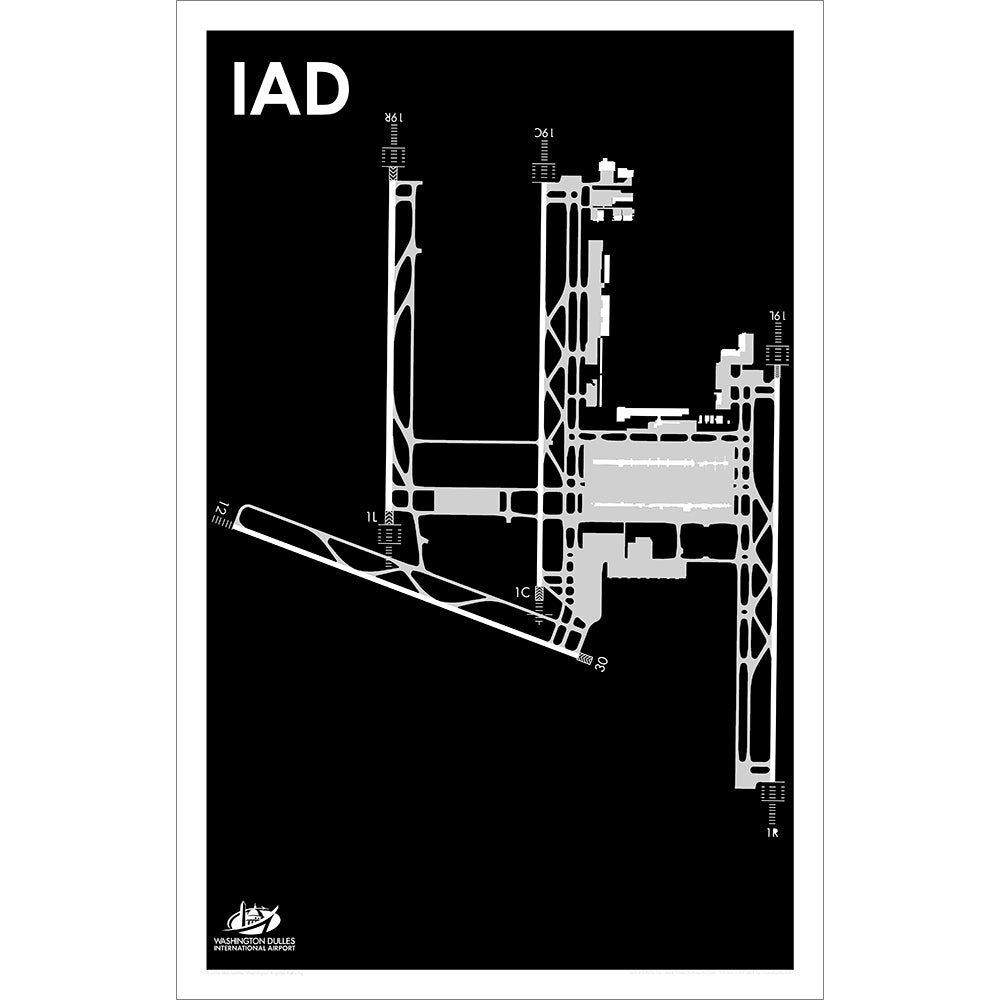 Dulles International (IAD) Abstract Diagram (on Black) Print
