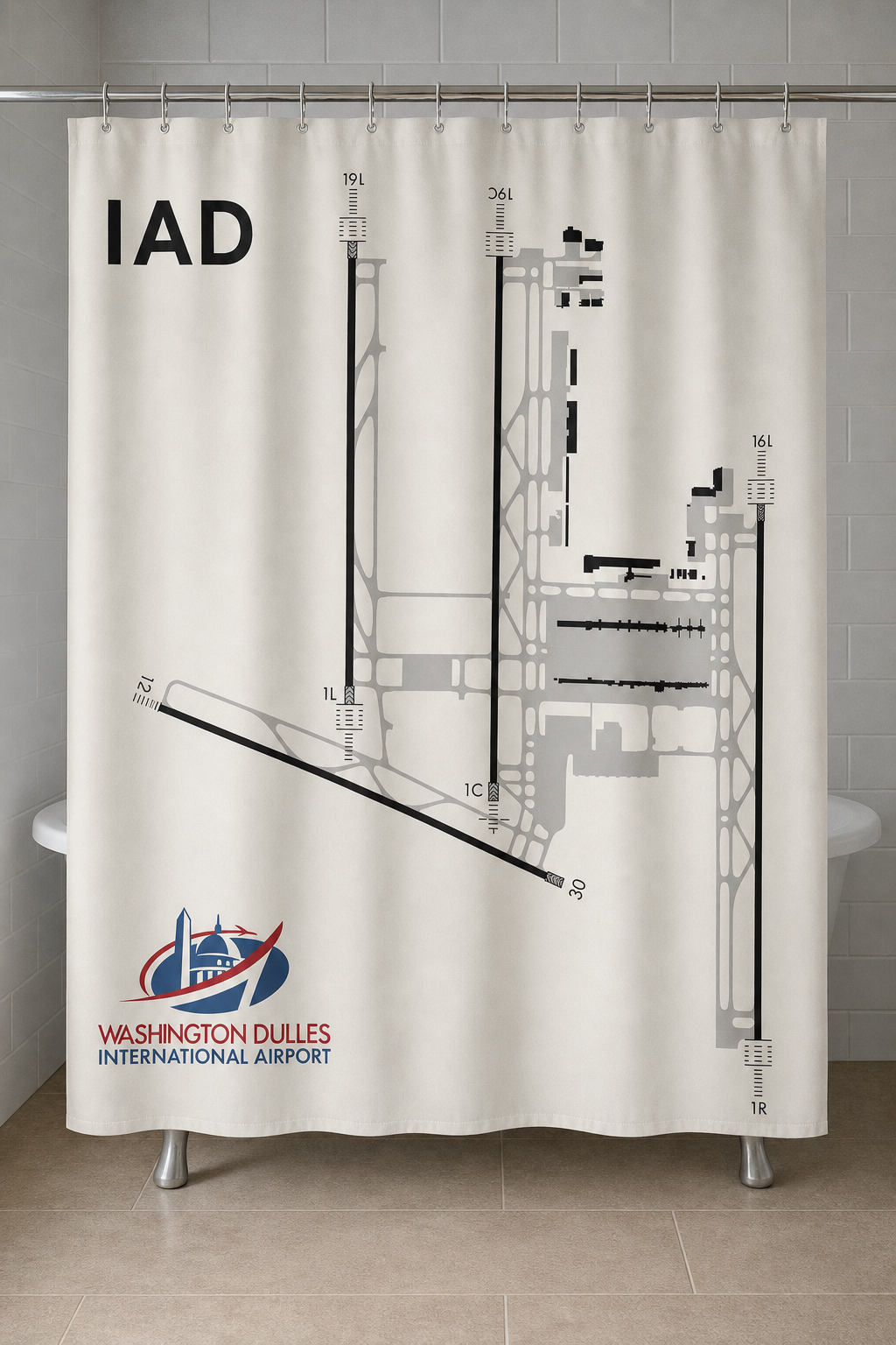 Dulles (IAD) Abstract Diagram Shower Curtain